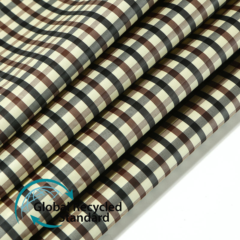 RPET Yarn-dyed Polyester Taffeta Plaid Striped Shirt Jacket Cotton Lining Sleeve Apron Fabric Recycled Fabric