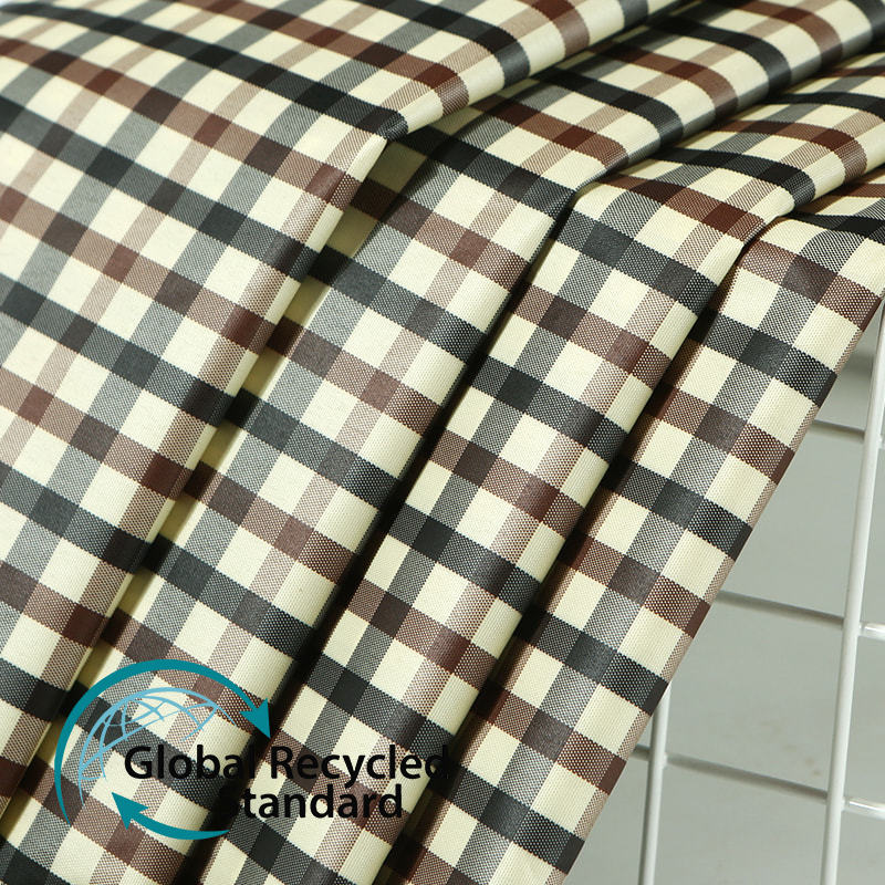 RPET Yarn-dyed Polyester Taffeta Plaid Striped Shirt Jacket Cotton Lining Sleeve Apron Fabric Recycled Fabric