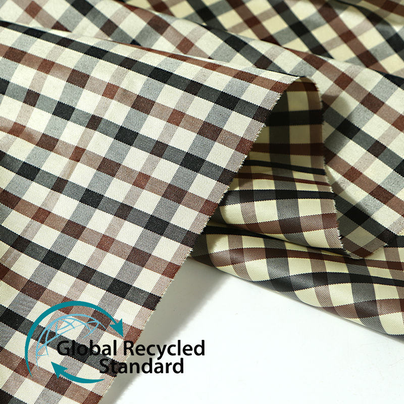 RPET Yarn-dyed Polyester Taffeta Plaid Striped Shirt Jacket Cotton Lining Sleeve Apron Fabric Recycled Fabric